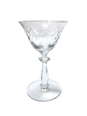 Set of 4 Vintage Crystal Sherry Glasses Diamond Dot Stemware MCM